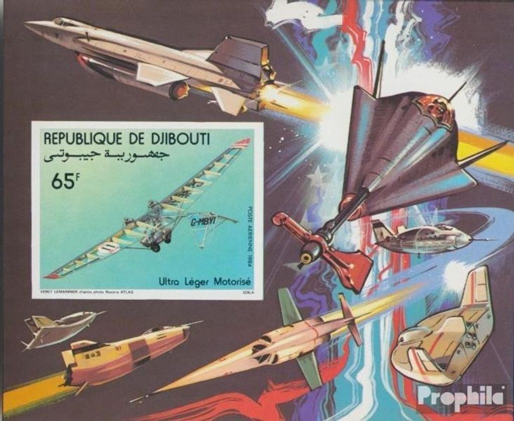 Briefmarken Dschibuti 1984 Mi Block93B postfrisch Ultraleichtflugzeuge