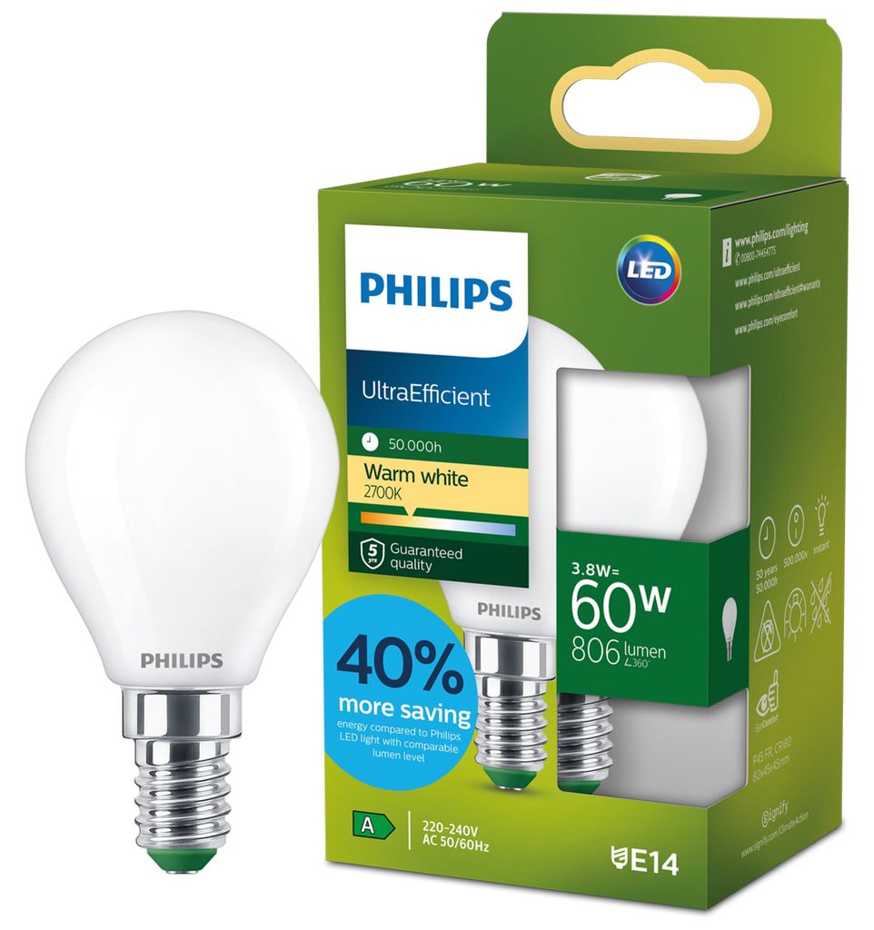 Lampadina LED E14 Sfera P45 3,8 W = 60 W 806 lm 212 lm/W Immagine del prodotto 
