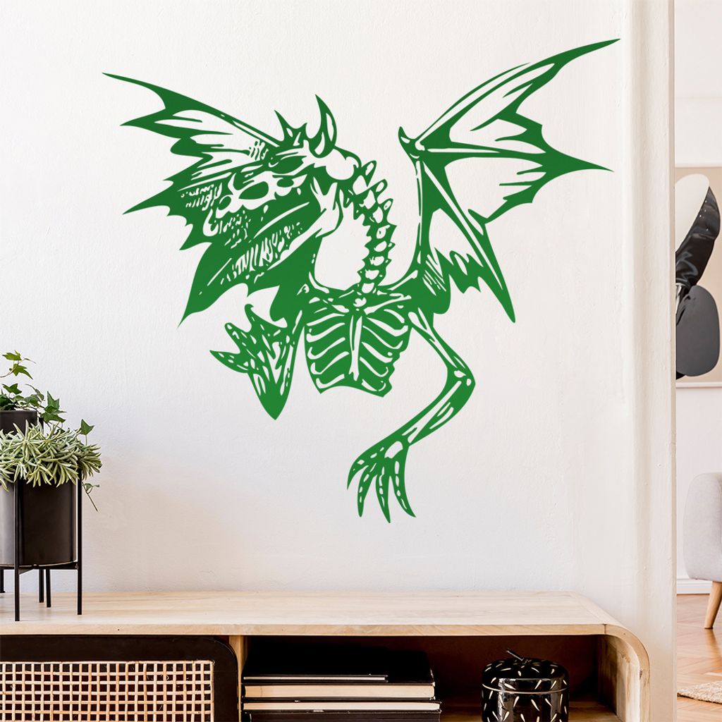 Skelettdrache Wandtattoo in 6 Größen - Wandaufkleber Wall Sticker - Dekoration, Küche, Wohnzimmer, Schlafzimmer, Badezimmer