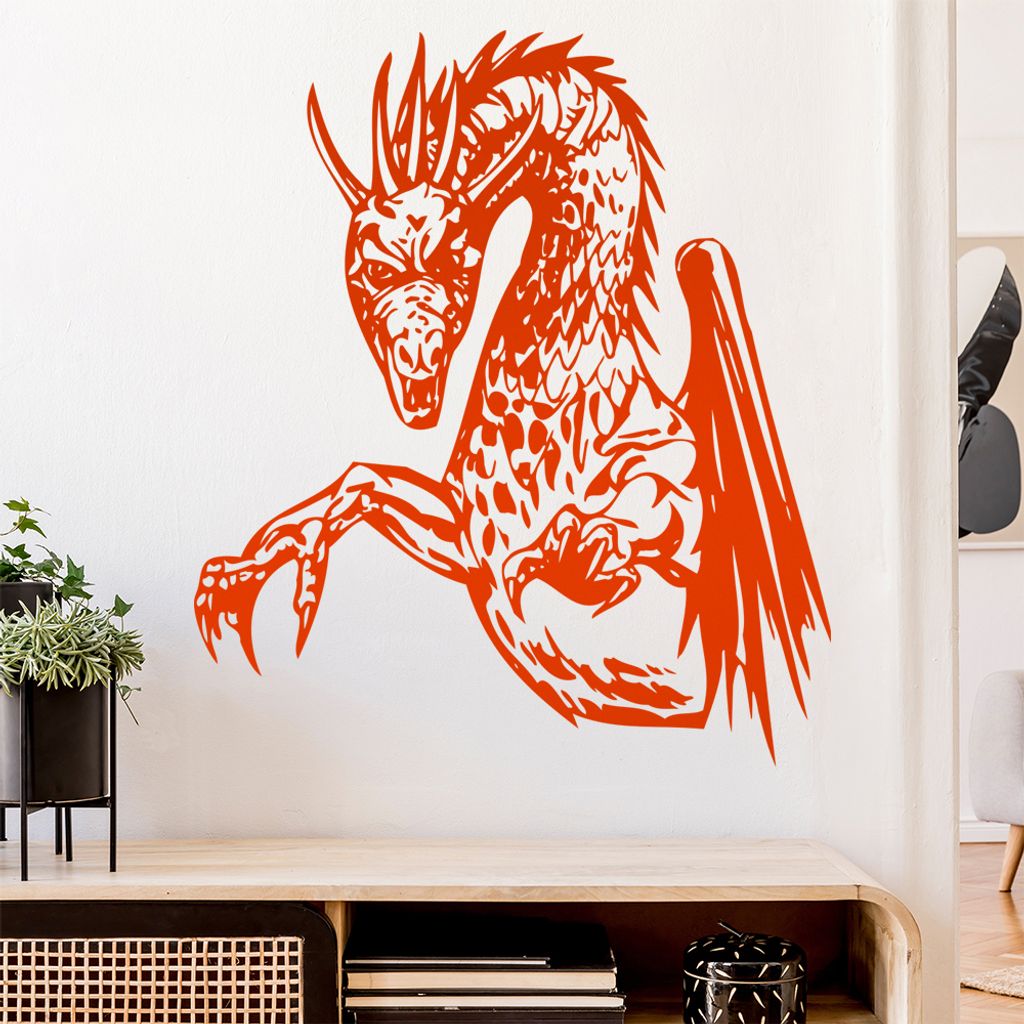 Drachen Angriff Wandtattoo in 6 Größen - Wandaufkleber Wall Sticker - Dekoration, Küche, Wohnzimmer, Schlafzimmer, Badezimmer