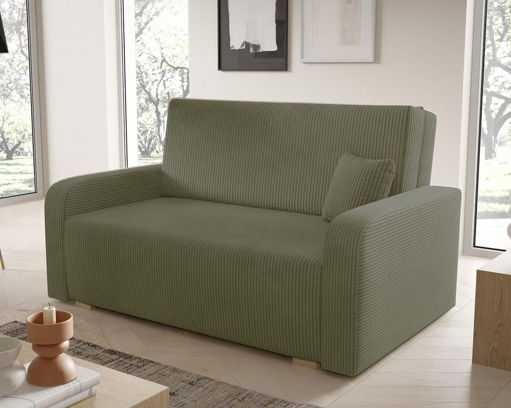 Schlafsofa Tessa III 155x85 cm Komfortables Sofa mit Bettkasten, Couch 3-Sitzer Kordstoff- Inklusive Gratis-Kissen - Poso 46