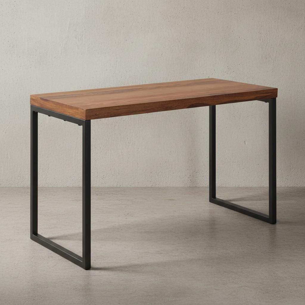 Schreibtisch Sheesham Massivholz / Metall 117x59x76,5 cm Computertisch, Design Bürotisch Klein Dunkel, Laptoptisch Arbeitszimmer