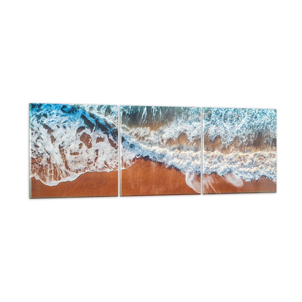 Bilder auf glas - 3 Teile - Sand Wasser Strand - 150x50cm - Glasbilder - Wandbilder - Bilder - zum Aufhängen bereit - Wanddekoration aus Glas - Gl...