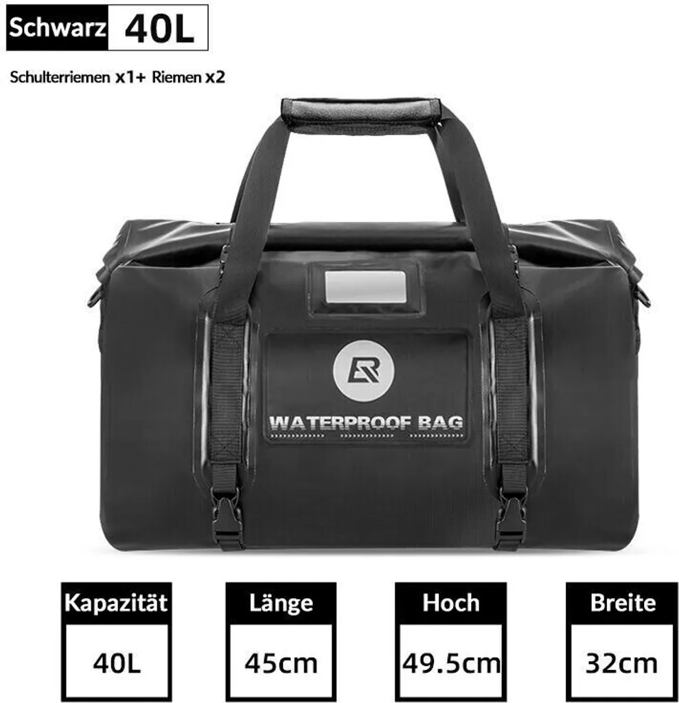 ROCKBROS Borsa da moto multifunzionale 100% impermeabile Borsa da moto 40L Nero