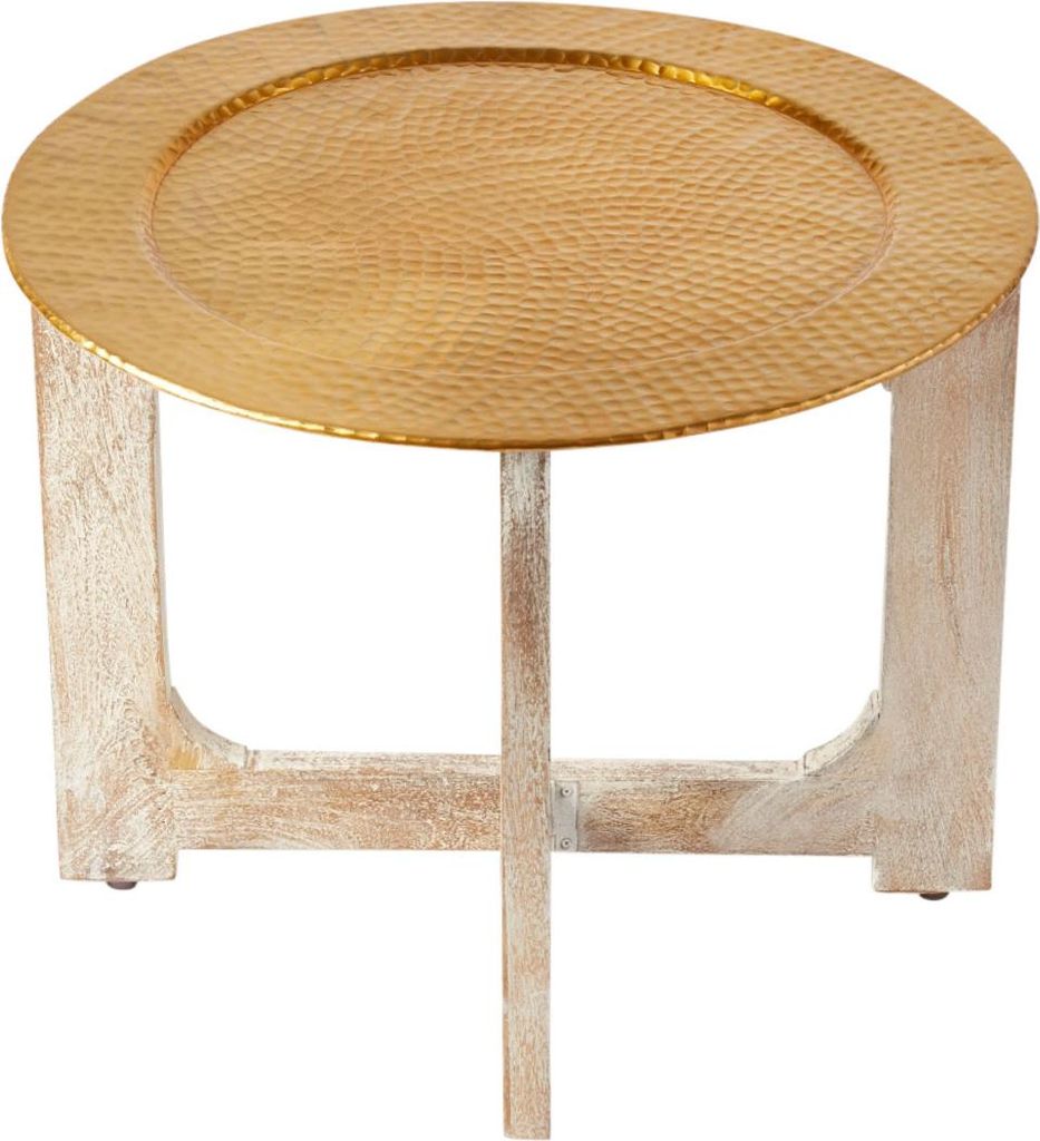 Wohnzimmertisch Couchtisch rund modern aus Metall und Holz ø 60cm | Marokkanischer runder Vintage Tisch Klapptisch klappbar | Moderner Design Rund...