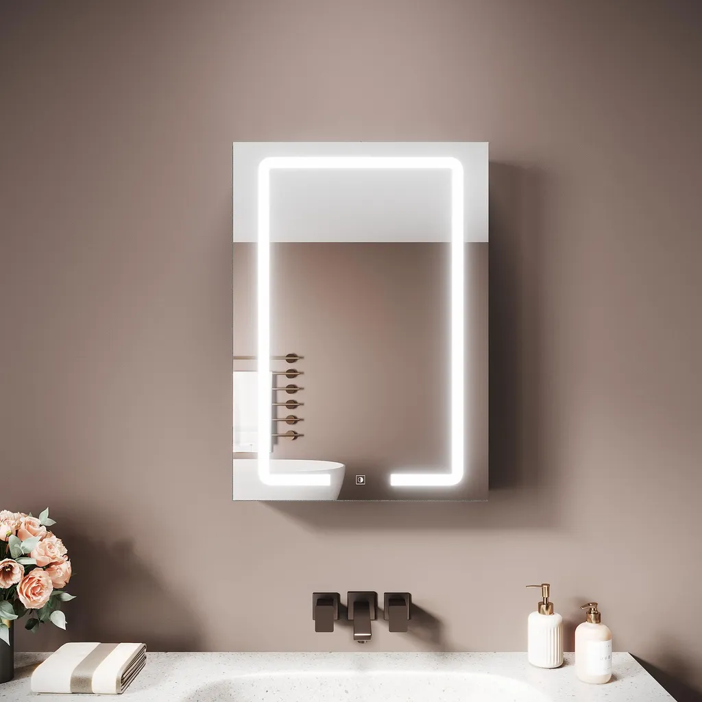 Armoire de Toilette Anti-Corrosion Grise 50x70cm avec Miroir de Précision