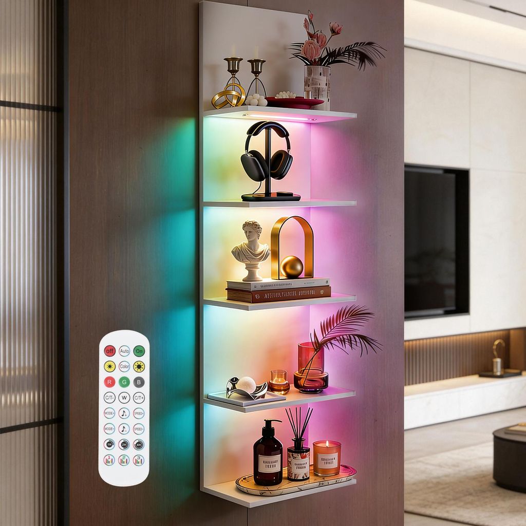 RGB+IC Wandregal Hängend 5-stufig Bücherregal Weiß mit Produktbild 