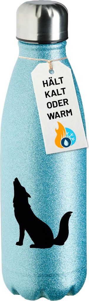 Huuraa Trinkflasche Heulender Wolf Silhouette 500ml Blue Edelstahl Wasserflasche Trinkflasche Geschenkidee