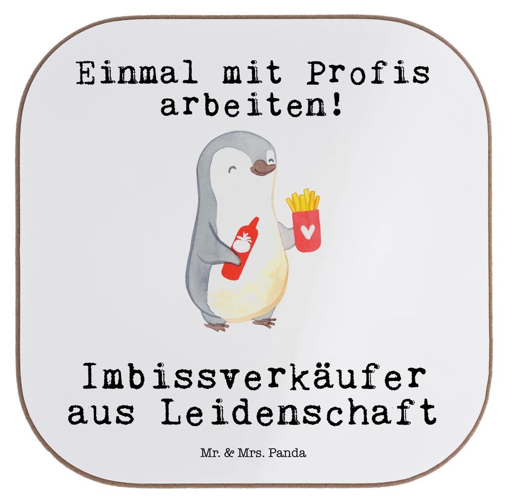 Mr. & Mrs. Panda Untersetzer Glas Imbissverkäufer Leidenschaft - Weiß - Geschenk, Holzuntersetzer, Pommesliebe, gläseruntersetzer, Coaster, Lust...