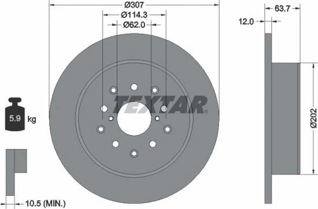 Disque de frein haute performance TEXTAR 92170803 fonte carbone Lexus