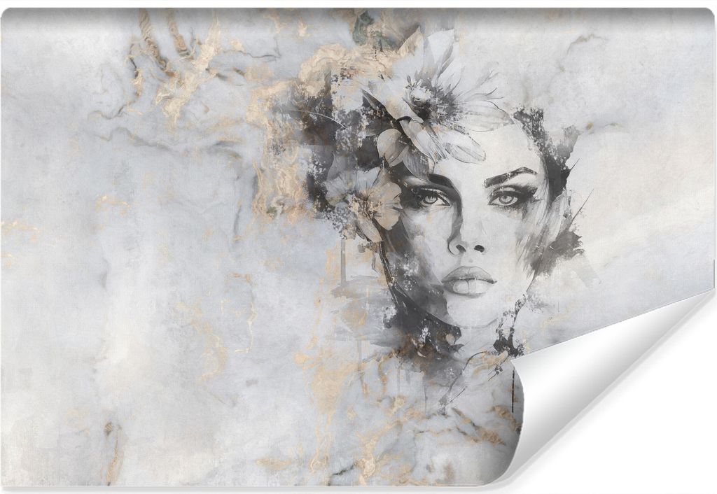 Muralo Selbstklebende Fototapete PORTRÄT Frau Beton Abstraktion für Wohnzimmer Br. 405cm x Hö. 270cm