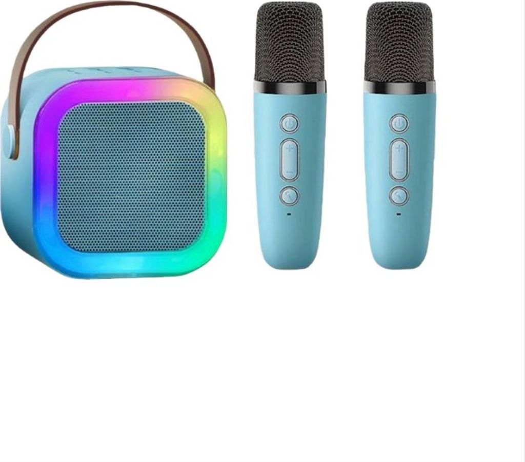 INF Tragbarer Bluetooth Karaoke Lautsprecher mit Dual Mikrofonen, 2 Stück Blau