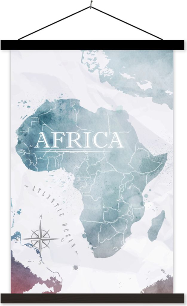 MuchoWow Textilposter Weltkarte - Afrika - Blau 60x90 cm mit schwarzem Rahmen - Poster Wohnzimmer
