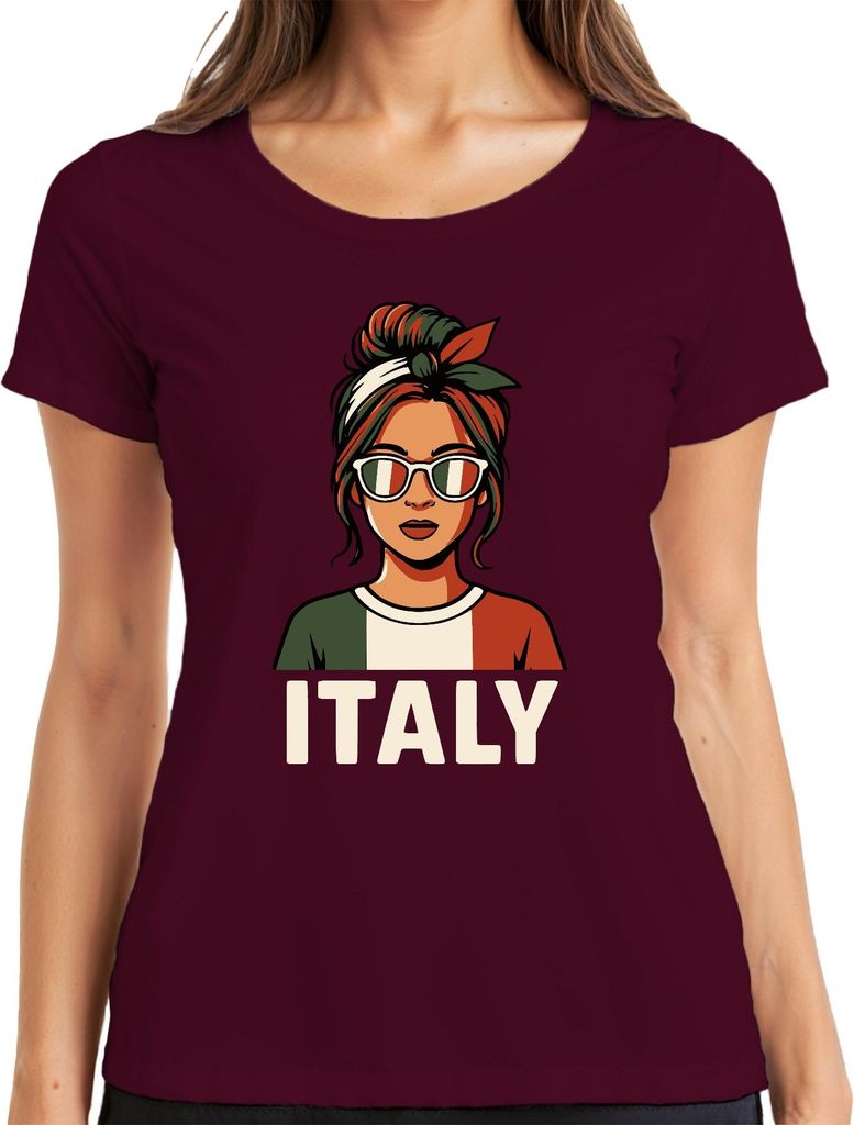 Italienerin Sonnenbrille Flagge Retro Urlaub Fan Reise Italien Damen T-Shirt, Burgundy, 3XL