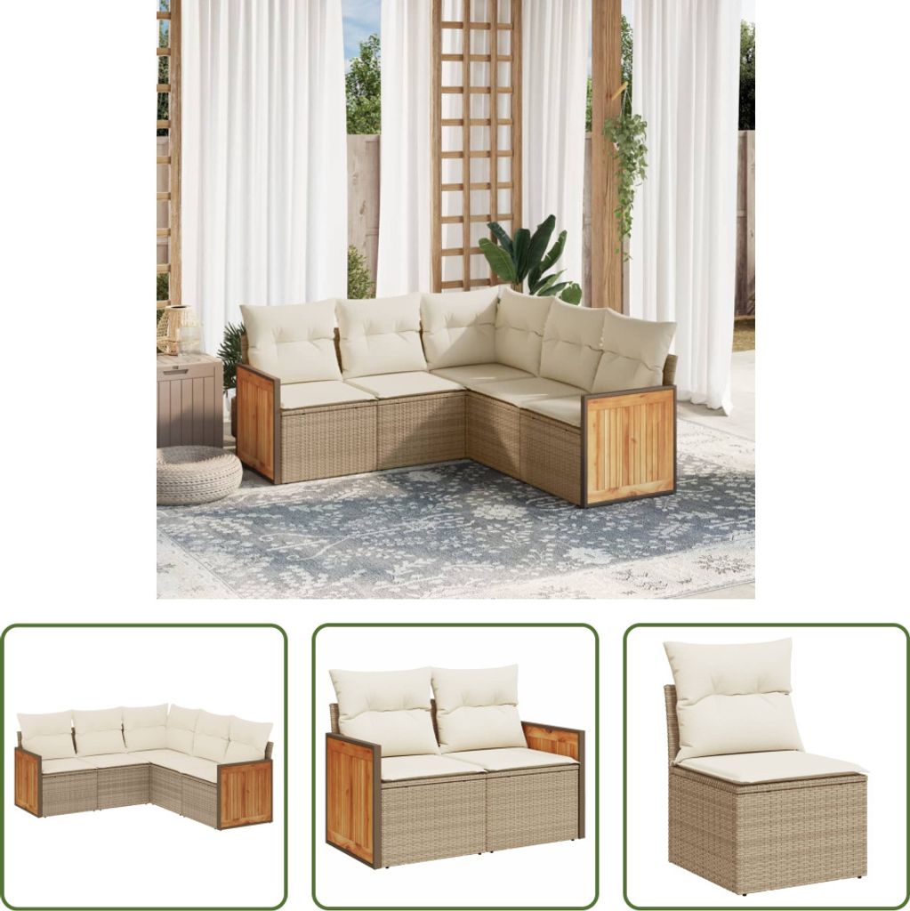 The Living Store 5-tlg. Garten-Sofagarnitur mit Kissen Beige Poly Rattan