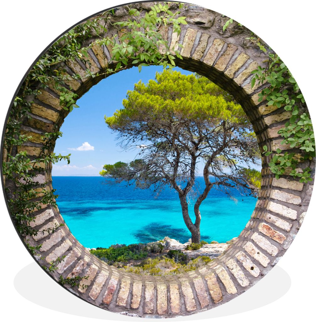 MuchoWow Aluminium Wandkreis Meer - Baum - Tropisch - Ausblick Ø 60 cm Wanddeko Modern Wohnzimmer - Wand Kreis - Wandbild - Schlafzimmer - Alumi...
