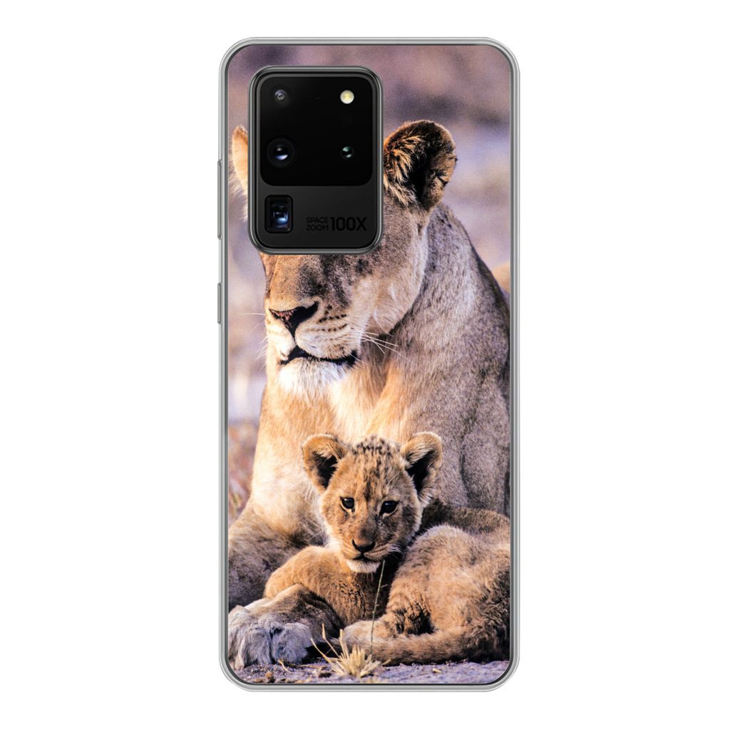 MuchoWow Handyhülle Schutzhülle Hülle für Samsung Galaxy S20 Ultra Löwin - Löwe - Junges Silikon Softcase Handy Hülle - Karteninhaber