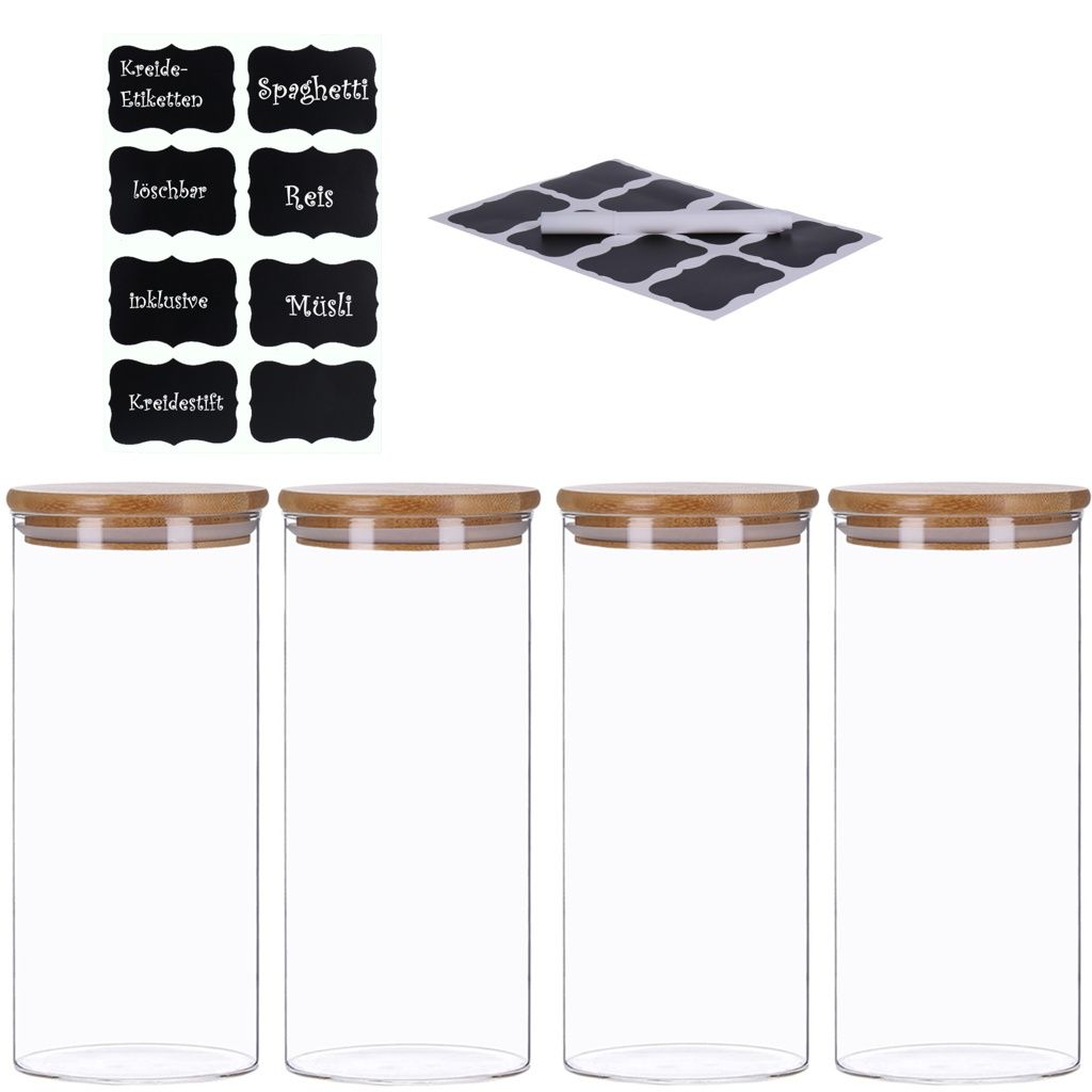 4er Set Vorratsglas mit Bambusdeckel und 8 Kreidetafel- Produktbild 2