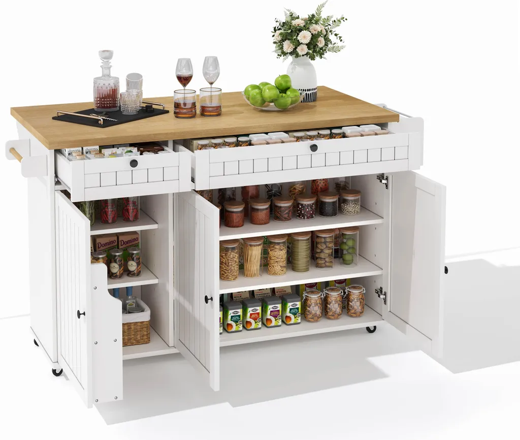 Desserte de Cuisine Mobile avec Table Pliante et Rangements Noirs - 10