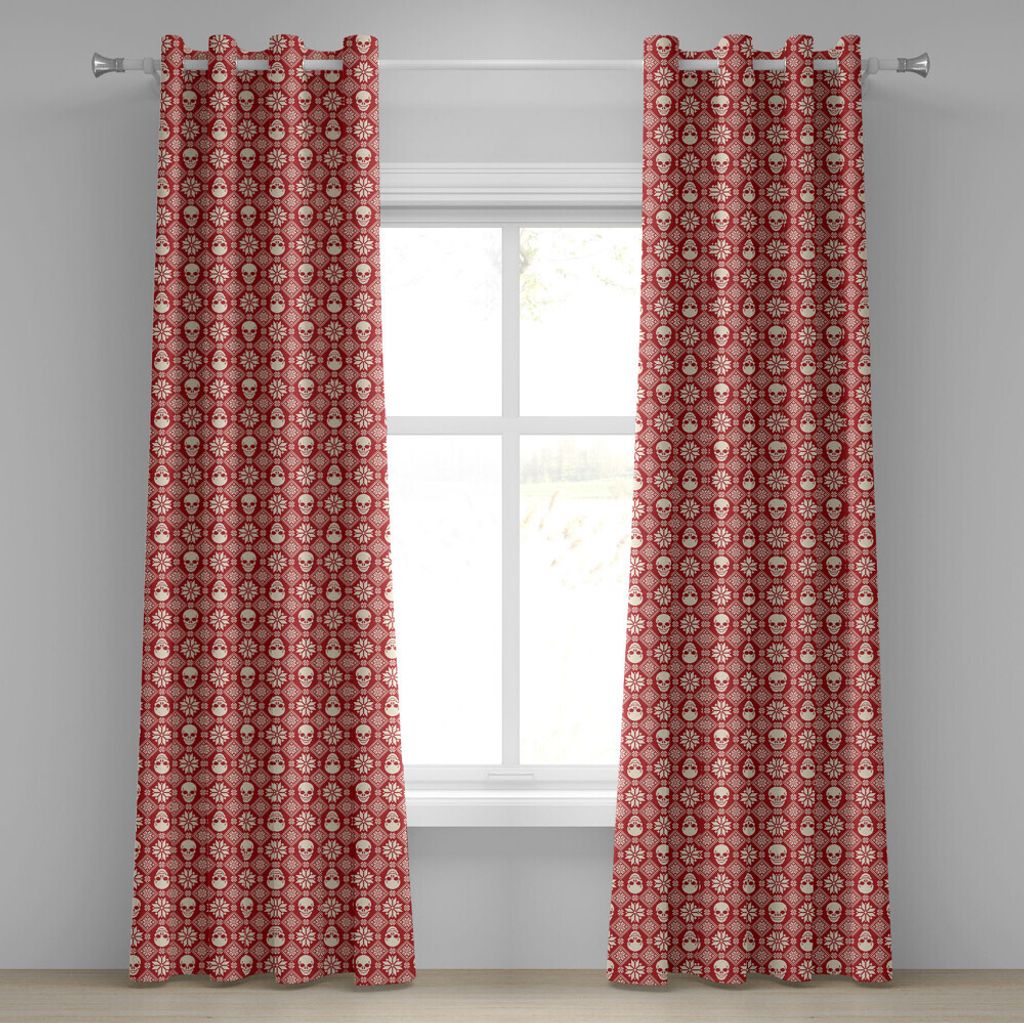 ABAKUHAUS nordisch Ösenvorhang, Nordic Stitch Skull Pattern mit Schneeflocken und Floral Design Ornamental Knit Design, Dekorative 2-Panel-Fenster...