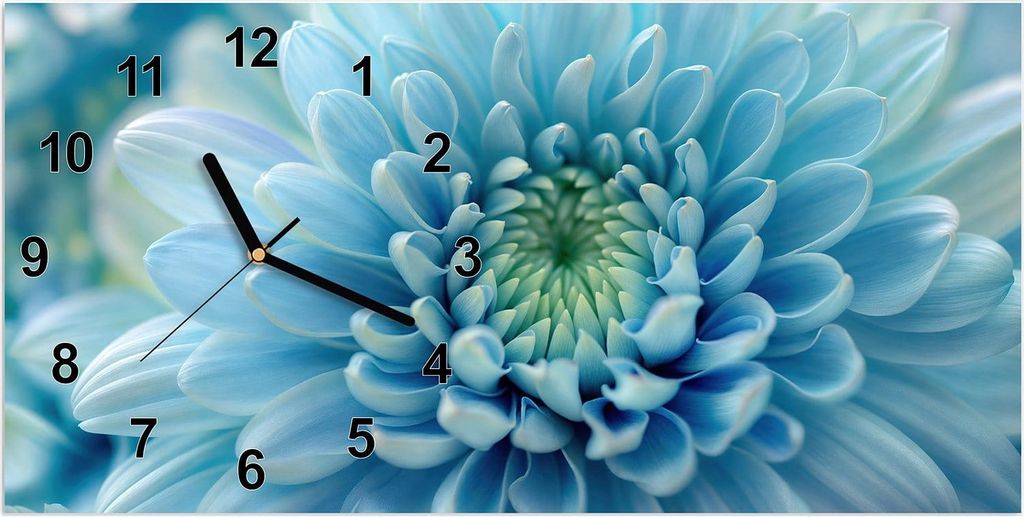 Wanduhr aus Glas mit Motiv Blütenzauber- 60 x 30 cm - inkl. Aufhängesystem