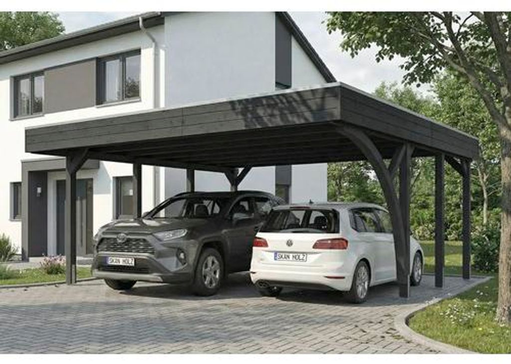 Doppelcarport SKAN HOLZ Friesland inkl. 1 Einfahrtsbogen, Pfostenanker 546 x 555 cm anthrazit