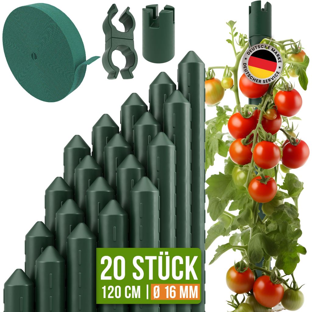 TTL GARDEN Rankstäbe 20er Set 120cm 16mm extra stabil + Clips + Band