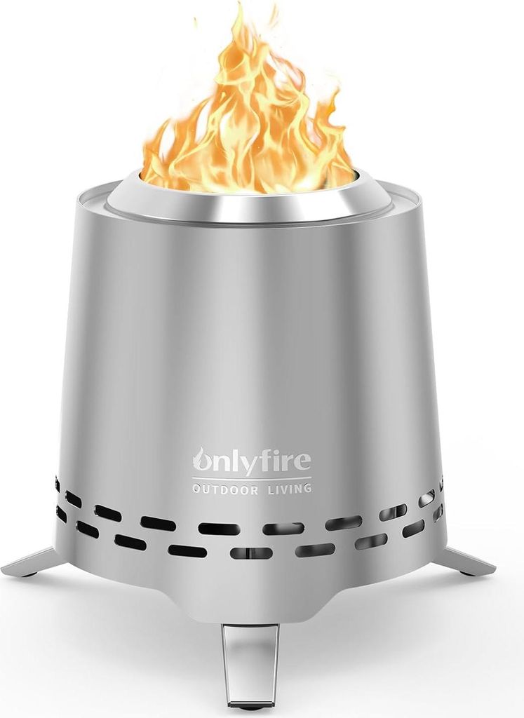 Feuerstelle Tisch Smokeless Feuer Bowl mit Topfhalter und Tragetasche Sichere Verbrennung Funktioniert mit Pellets oder Holz Kegelförmig Silber - ...
