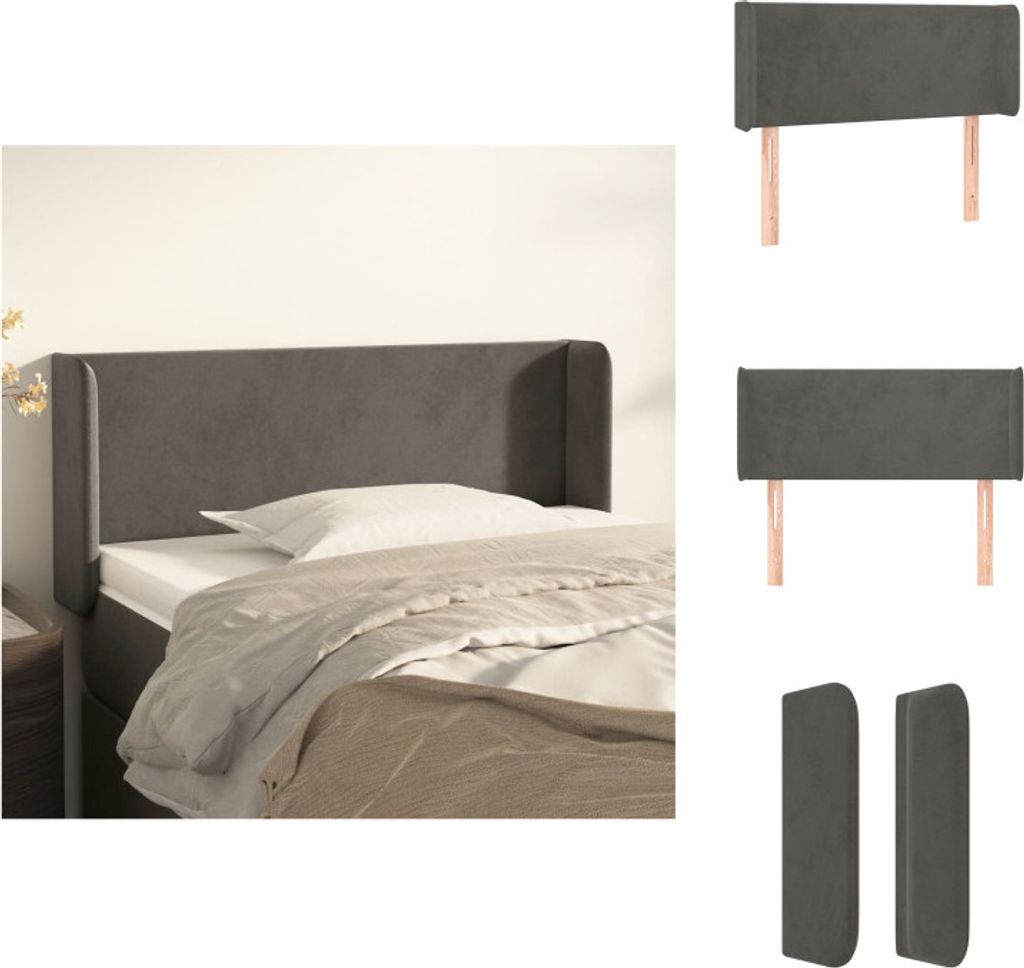 vidaXL Kopfteil mit Ohren Dunkelgrau 83x16x78/88 cm Samt - Kopf- & Fußenden