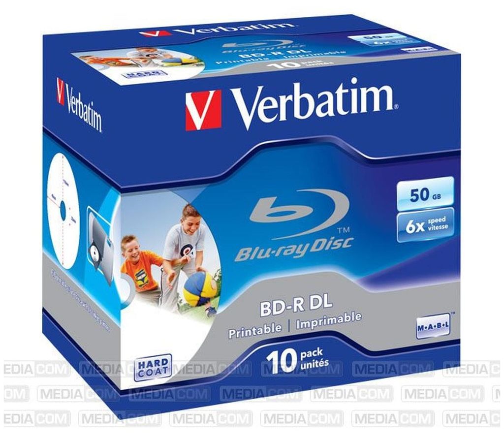 VERBATIM Blu-Ray BD-R DL 50GB 6x Wide bedruckbar 10er Case Produktbild 