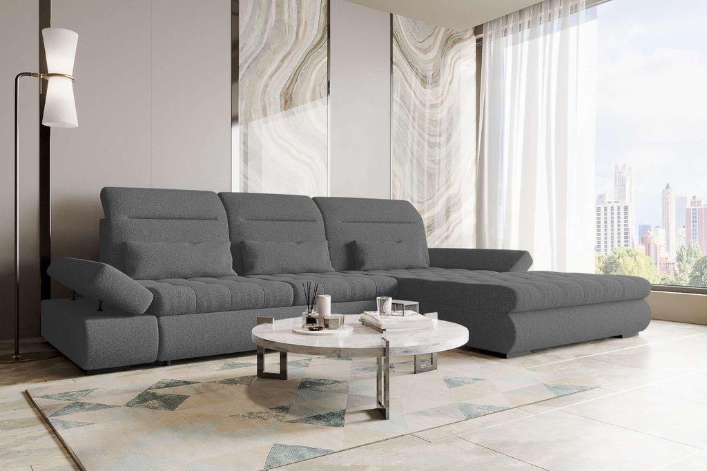 99rooms Toscana Plus Ecksofa Strukturstoff NEVE Anthrazit Rechts mit Schlaffunktion