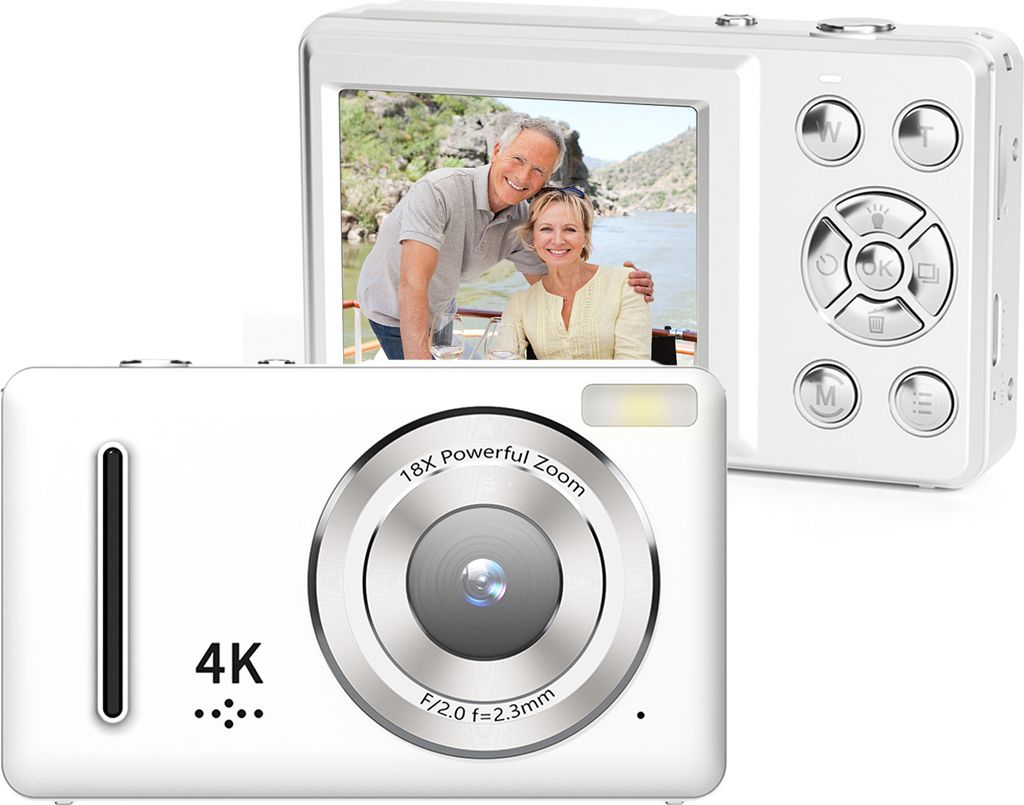 4K-Digitalkamera fuer Kinder, digitale Videokamera, CCD 64 MP, 2,4-Zoll-Bildschirm, Autofokus, 18-facher Zoom, eingebauter Blitz, Akku, Geburtstags...