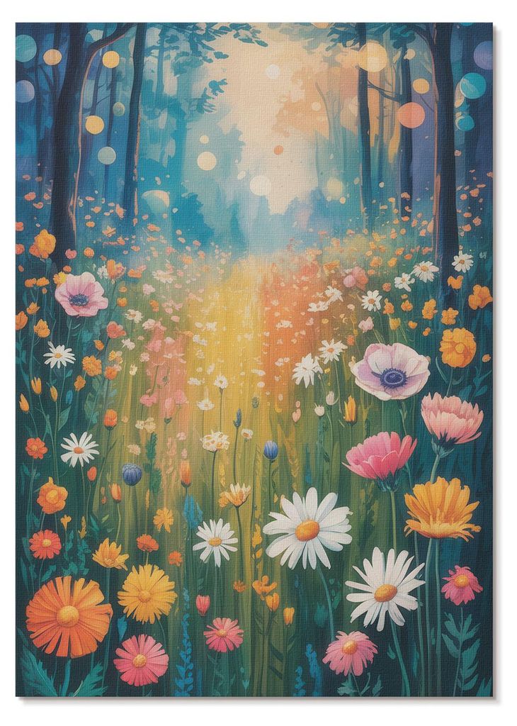 POSTER - 59x84 cm (A1) - Pixel - Bunte Blumen, moderner Stil, fröhliche Atmosphäre - Wandbild für Wohnzimmer Schlafzimmer & Flur, Modernes Poste...