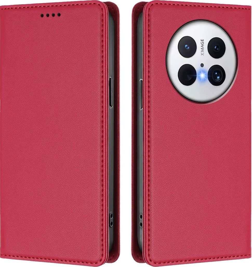 Handyhülle für Huawei Mate 70 Pro/Mate 70 Pro+, Kunstleder Klapphülle Stoßfeste Magnetische Hülle mit Ständer Rot