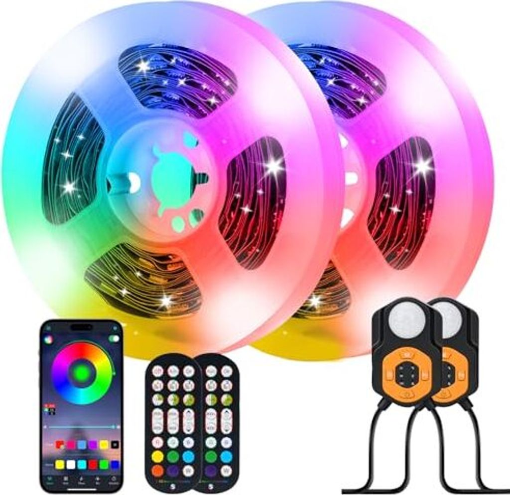 LED -Streifen -Bewegungssensor, 2 Teile RGB -Streifen, 3 M App -Steuerelement 2,4 g RF Fernbedienung, Nachtlichtfarbe, USB -Bett, Treppenhäuser, Z...