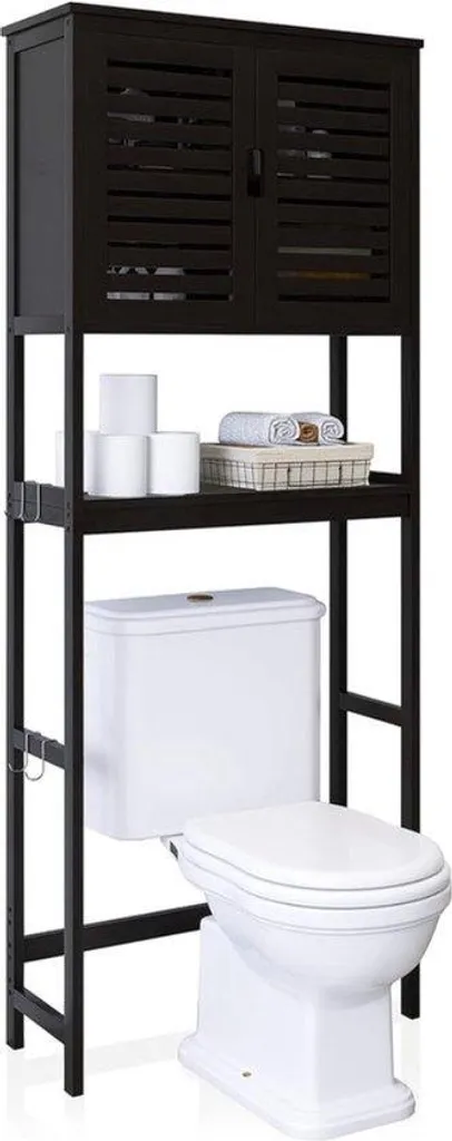 Armoire WC autoportante noire pour organisation salle de bain et WC