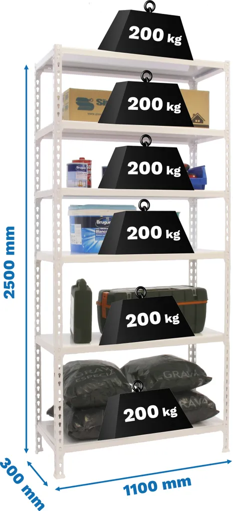 Étagère métallique blanche SimonRack 6 niveaux pour garage et atelier
