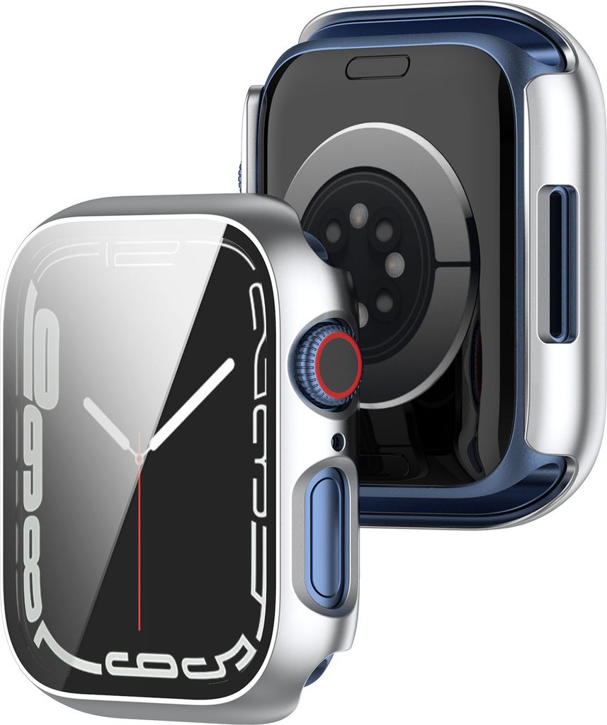 Hülle Schutzglas Panzerfolie Case Display Für Apple iWatch Series 7 41mm Silber