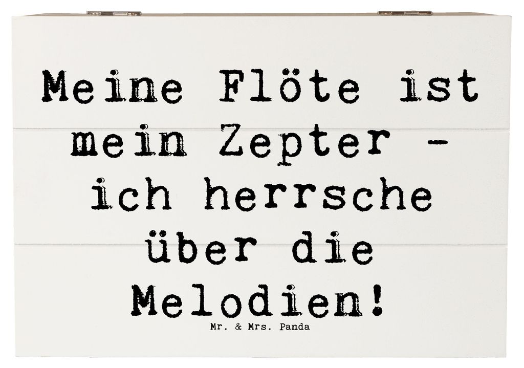 Mr. & Mrs. Panda Holzkiste Spruch Flötenzauber 22 x 15 cm - Weiß - Geschenk, Schatzkiste, geschenkbox holz, Instrument, Musik, Melodie, Flötist,...