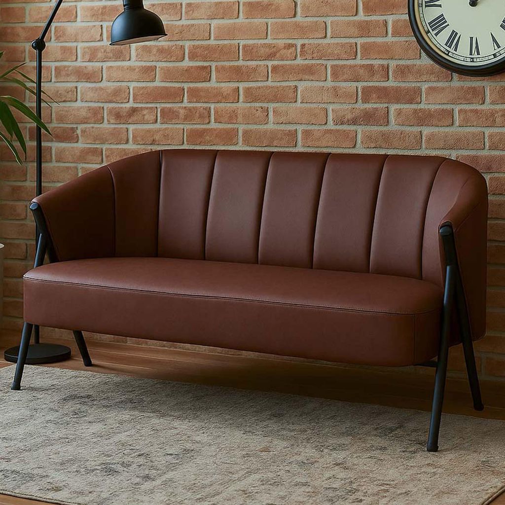 2er-Sofa HWC-P30, Zweisitzer Polster-/Lounge-Sofa Couch Vintage Retro Industrial Metall Kunstleder rostrot