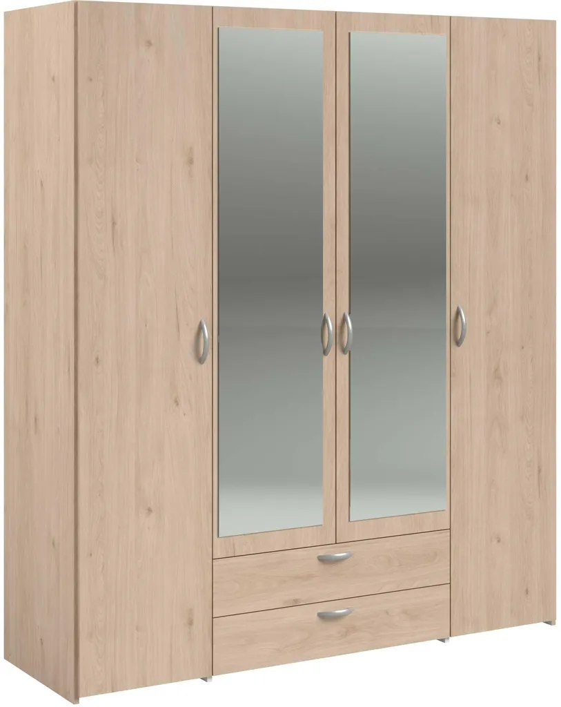 Armoire Daily 13 Parisot 4 portes avec miroir marron 160x185x51 cm