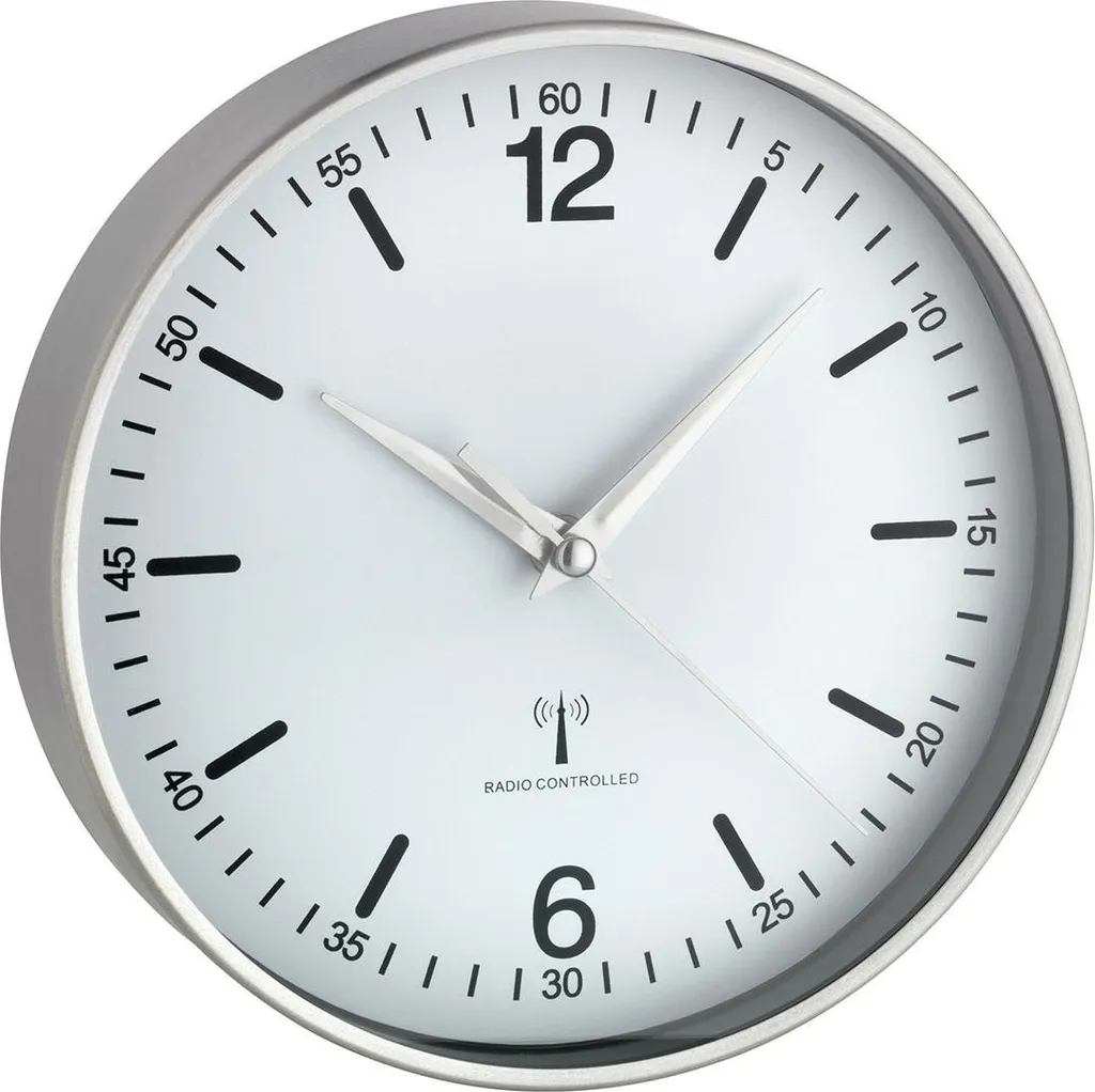 Horloge murale radio-pilotée TFA Dostmann 60.3503 en aluminium brossé