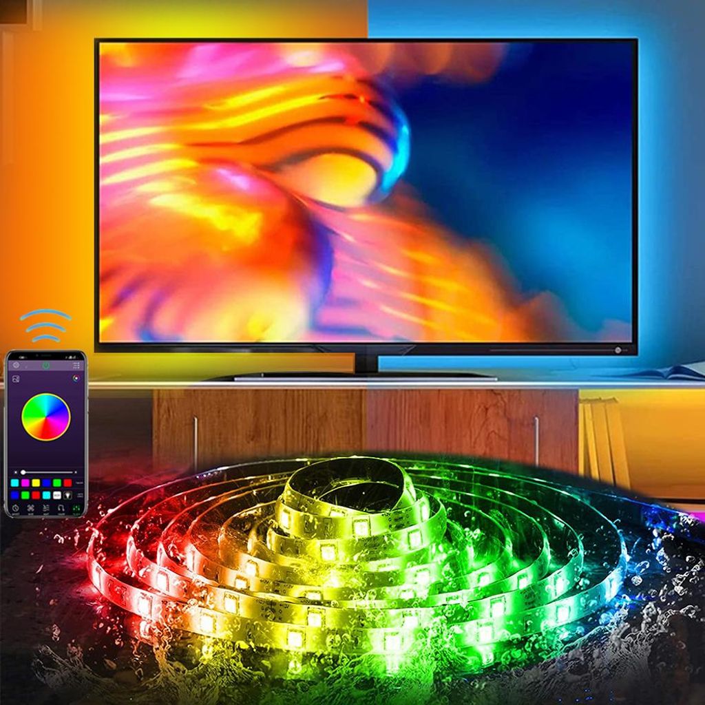 Bluetooth LED Strip 3m, Smart RGB LED Streifen, App-steuerung, Farbwechsel, Musik Sync, Wasserdichte 30LEDs/m, für Party, Zuhause, Schlafzimmer, TV