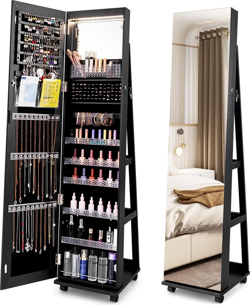 COSTWAY Armoire à bijoux sur roulettes, armoire de toilette Image du produit 