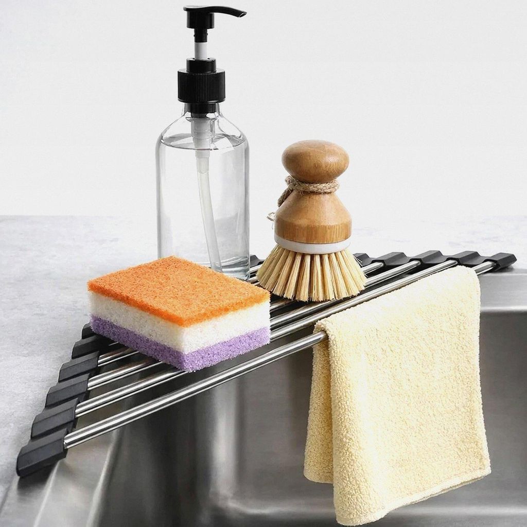 Dish Drying Rack, 1 Stück 304 Silikon Abtropfmatte für Spüle, Stainless Steel Frame for Sink Corners, Multipurpose Dish Drying Rack for Kitchen ...