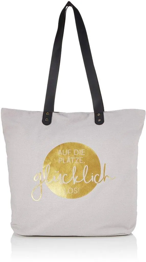Grand sac cabas de plage et shopping en lin gris motifs dorés chic