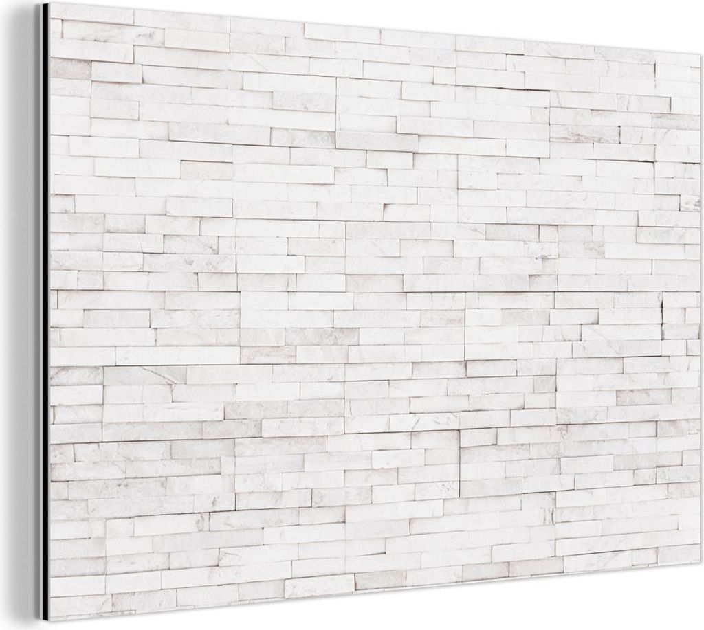 MuchoWow Wanddekoration Metall Metallbild Wandkunst 150x100 cm Stein - Ziegel - Weiß - Textur MuchoWow Aluminium Gemälde - Alu Dibond Bild
