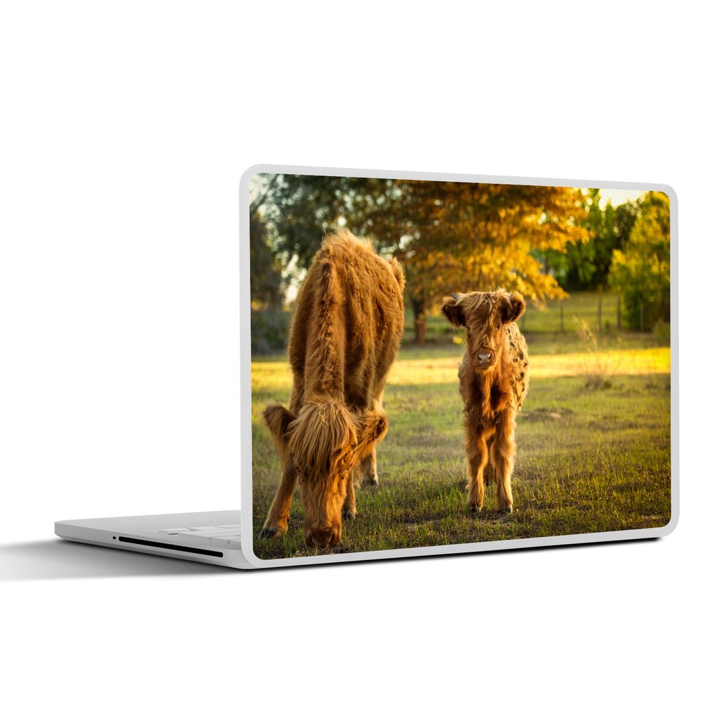 MuchoWow Laptop Aufkleber Sticker Cover Schottischer Highlander - Kalb - Herbst 25x18 cm - Laptop-Deko