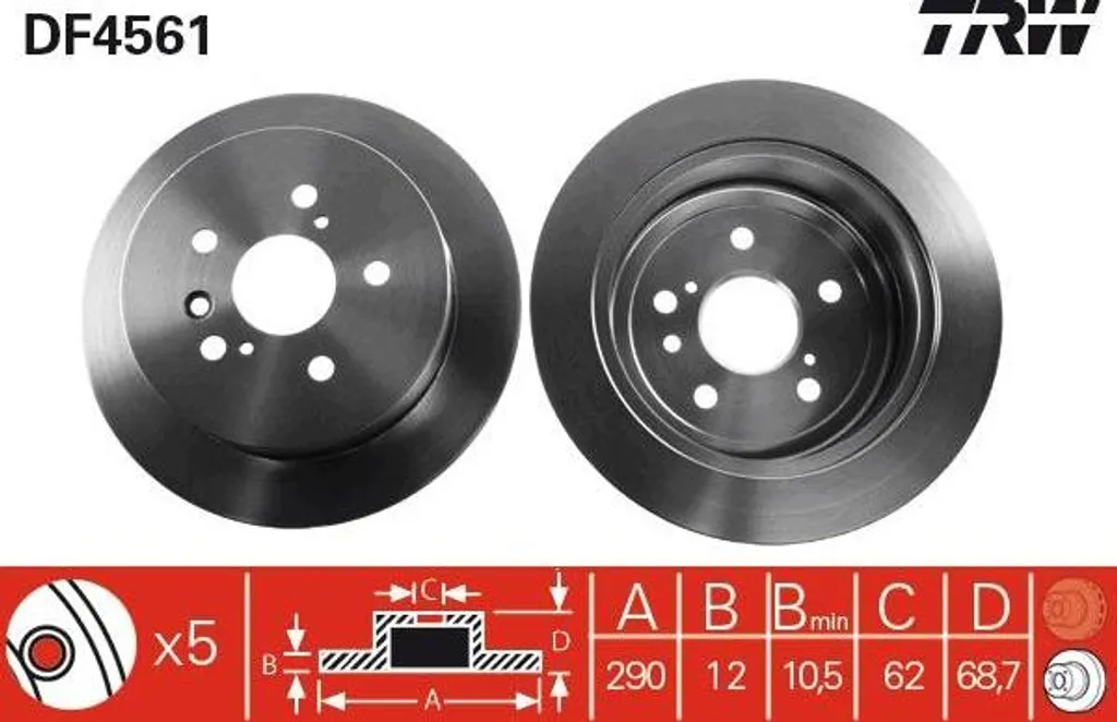 Disque de frein TRW DF4561 OE 4243144030 pour Toyota Avensis et Previa