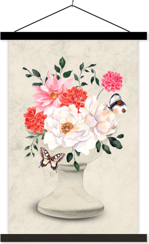 MuchoWow® Textilposter Schmetterlinge - Blumen - Stilleben Produktbild 